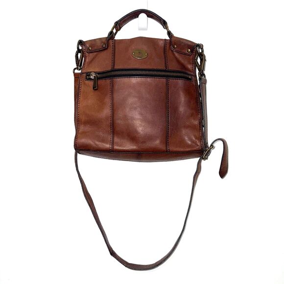 Vintage Fossil Leather Satchel Messenger Bag - Brown - Picture 4 of 14